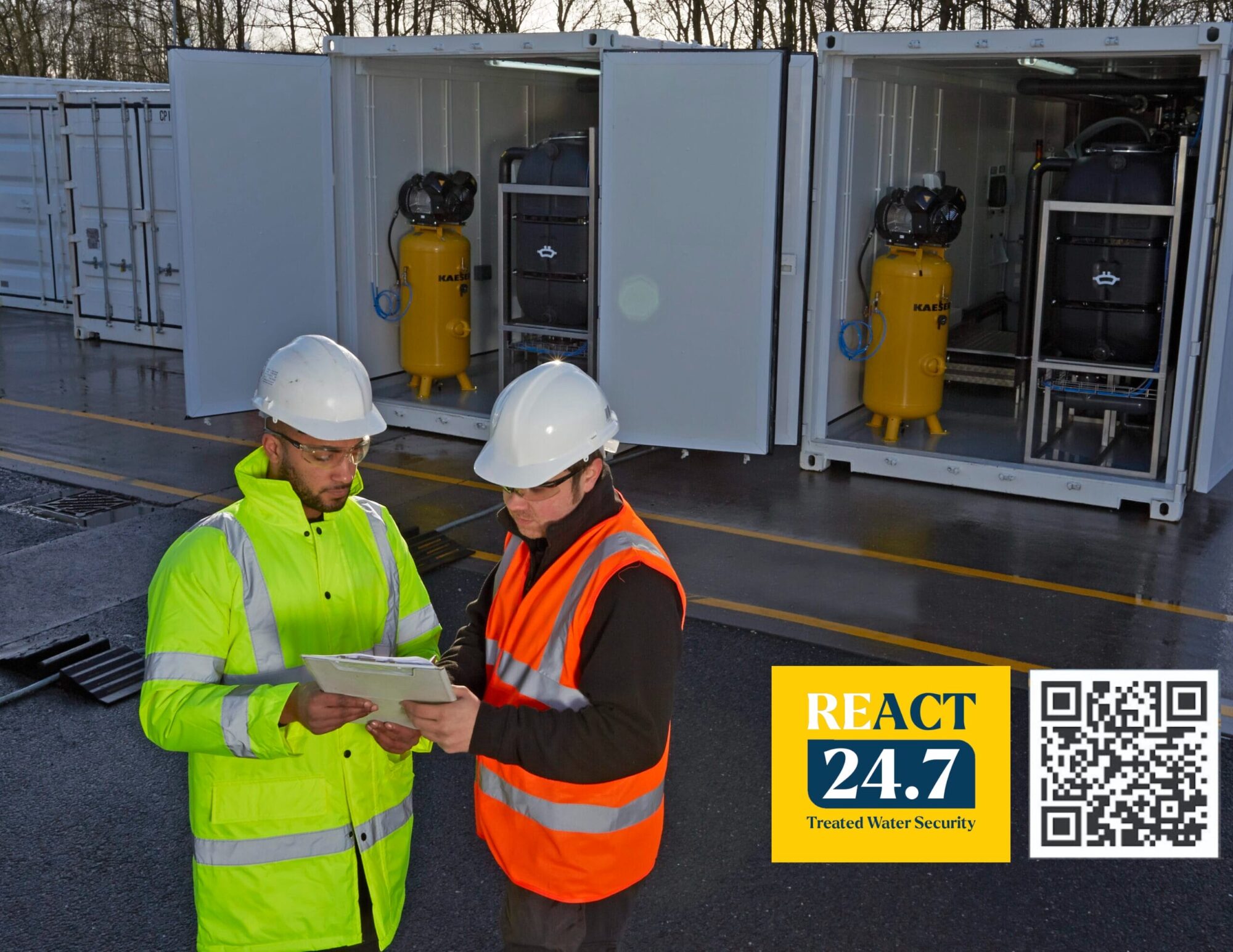 Two plant managers considering the ReAct Treated Water Security Plan for business continuity in industrial processes